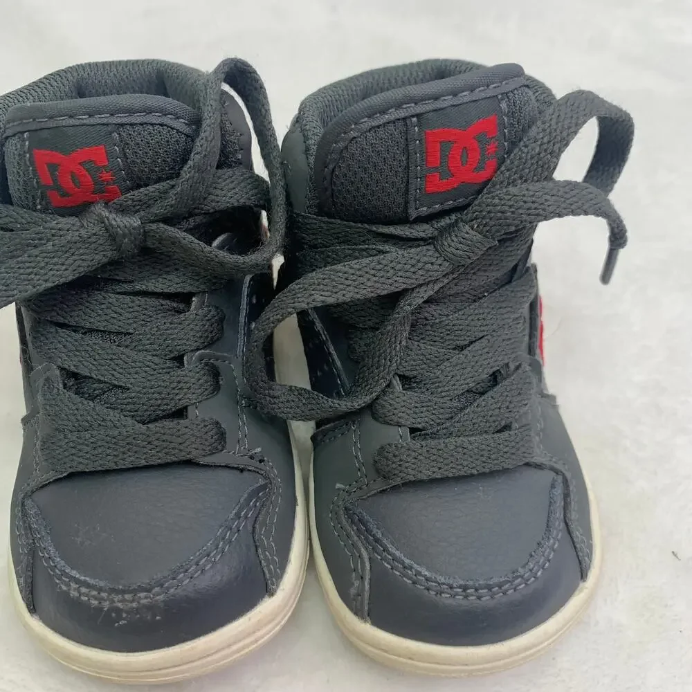 DC Shoes Toddler Sz 5 Boys Gray Red High Top Sneakers Lace Up Leather Shoes